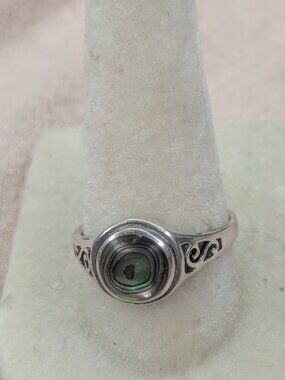 925 Sterling Silver Abalone Shell Scroll Ring Size 8.5 Vintage